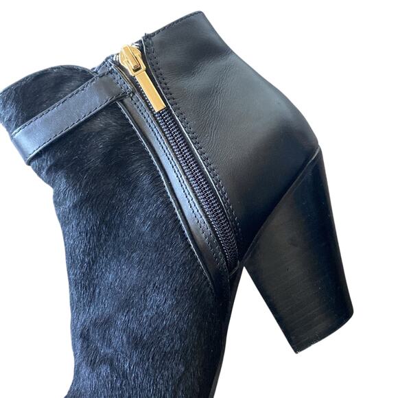 Calf Hair Stacked Heel Booties Black Leather Womens Sz 7 - Picture 5 of 10